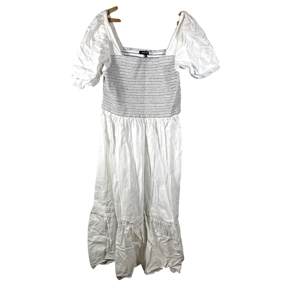 Kings Road Maxi Dress Size XL Womens White Smocked Bodice Cottagecore Soft Girl